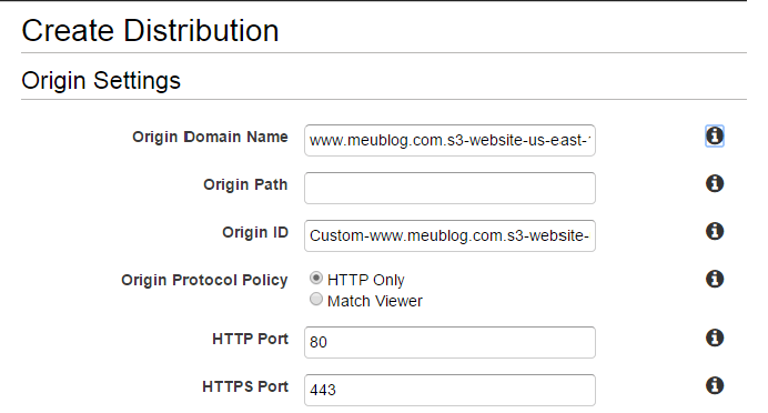 Criando distribuição no CloudFront